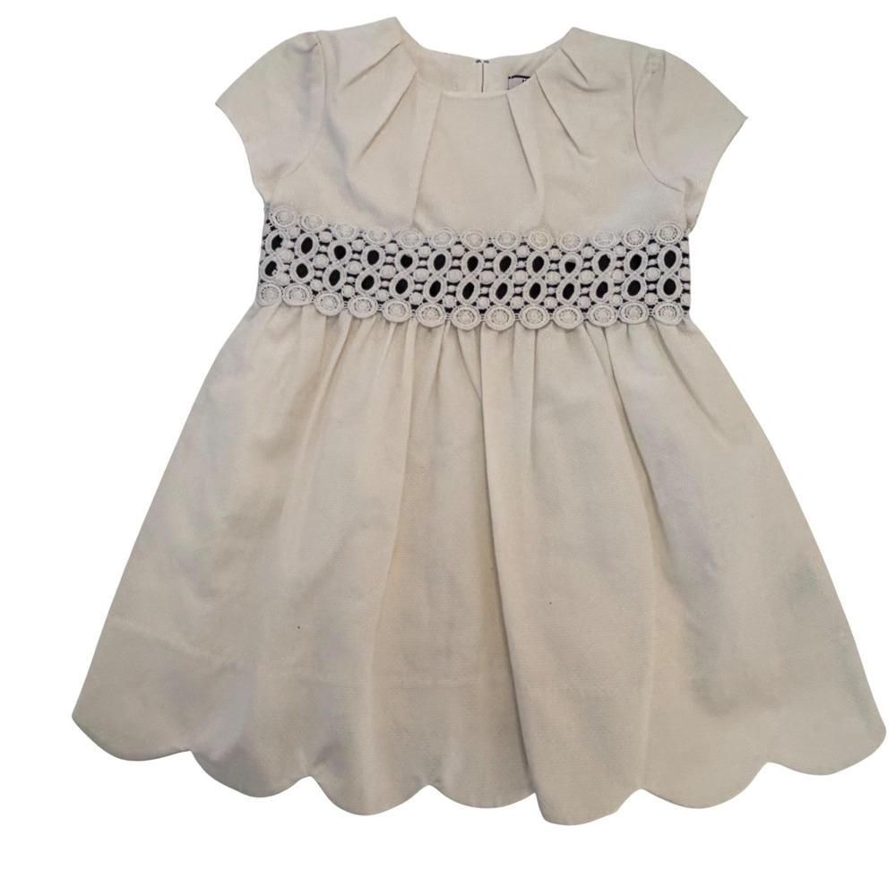 Hartstrings Girls 2T Ivory White Cotton Dress Crochet Lace Scalloped Hem Special